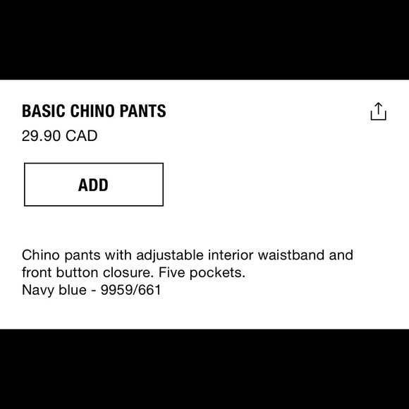 Zara Navy Blue Chino Pants NWOT - Picture 4 of 4